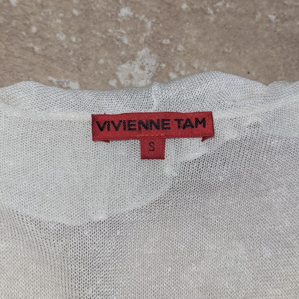 [SOLD]Vivienne Tam Cream Sheer Short-Sleeved Ruffle Tiered Knit Dress - Small - Picture 7 of 8